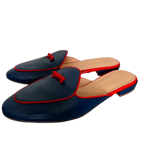 J. Crew Shoes - J. Crew NWOT Navy & Red Piped Leather Mule Loafers Size 6.5